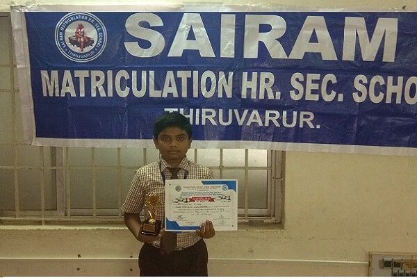 Our School Student J.Vijay of VIII std participated in Nagapattinam District Chess Association and Won Sixth place in under 13 boys category.