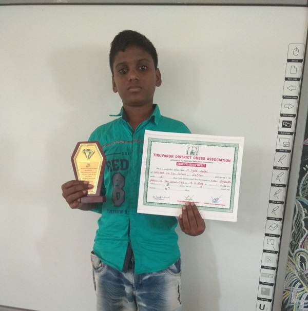 our school student M.Syed Absal of VIII std participated in District level Chess Tournament