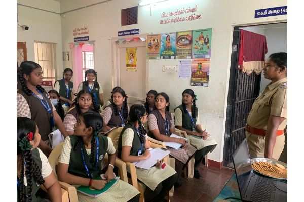 Girl students of SaiRam MHSS TVR attended Child Abuse Awareness programme at Thiruvarur Women Police Station.