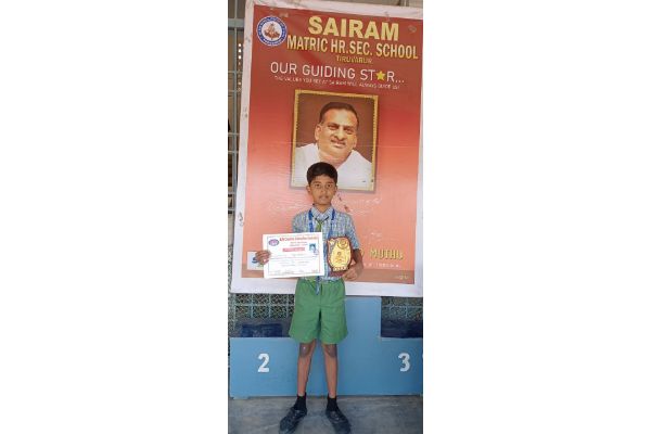 Tamil Vishwak.S of SaiRam MHSS TVR has won 2nd place in Chess Competition of K.M.Creative Education Academy.