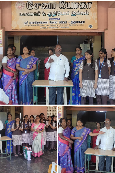 Sai Ram MHSS TVR Students& Staff (TS & NTS)Contribute Lunch & Needy things ( Dress materials, Rice bags etc) to the persons of Old Age Home at TVR On behalf of Founder's Day