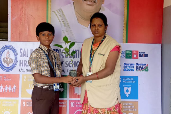 By planting a hibiscus sapling on his birthday, Mithun Sai of Class 6C